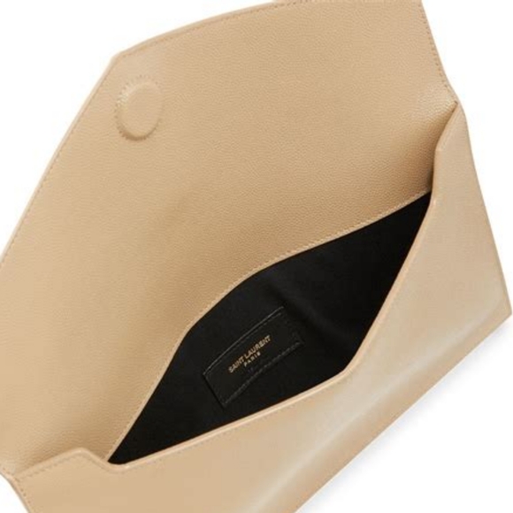 Like New!!! YSL Saint Laurent Uptown Pouch Grain De Poudre Clutch Dark Beige - Picture 11 of 16